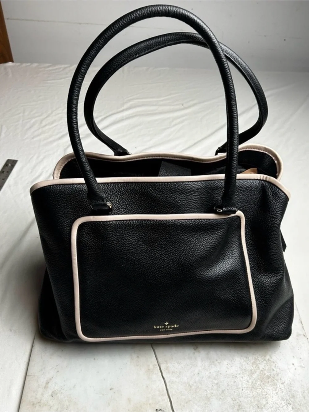 kate spade Black Tote with Cream Trim and Tassel